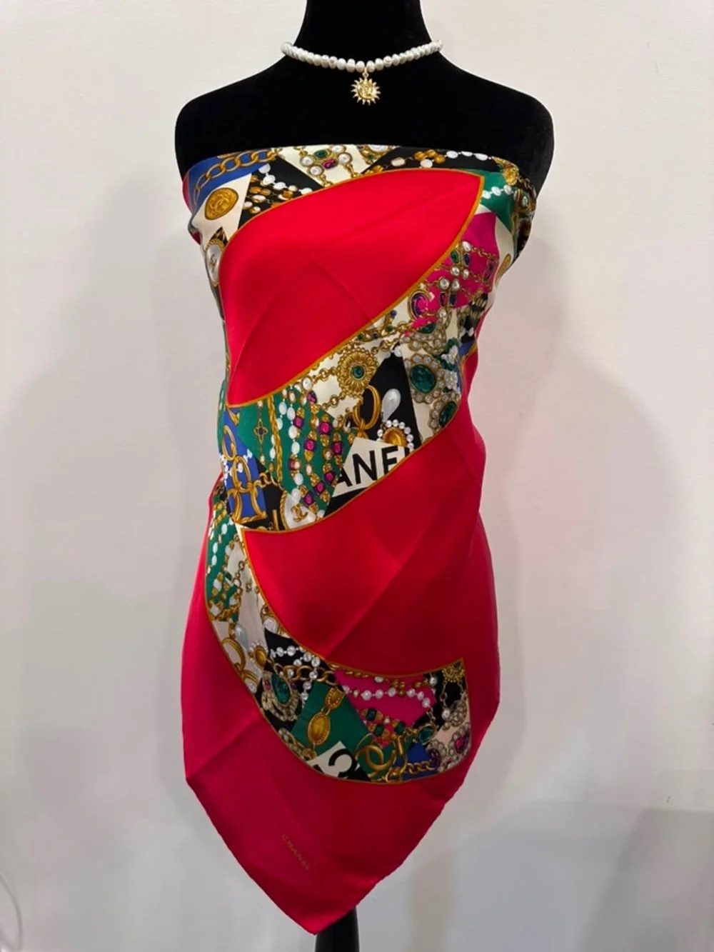Chanel Silk Scarf Red Hand Rolled